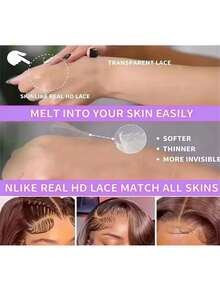 200% 超高密度顺滑直发假发 - 13x4 高清透明蕾丝前额巴西原生人发混纺，预先拔毛，带有婴儿绒毛和自然发际线，无胶前额假发，奢华超浓密丝滑造型，无需胶水，即戴即用 - 棕色 - 查看 7