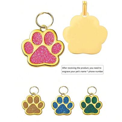 1 Piece Zinc Alloy Pet Tag, Puppy Breeding, Footprint Shape ID Tag, Pet Supplies Dog Tag Pet Collar Tag Dog And Cat Name Tag, Colorful Shiny Design, Loss Proof Name Tag (Gold, Pink, Blue, Green), Need To Engrave Your Own Pet Information, Can Also Be Used As A Collar Decoration. Made Of High Quality Alloy Material, And Durable, Can Be Used For A Long Time.