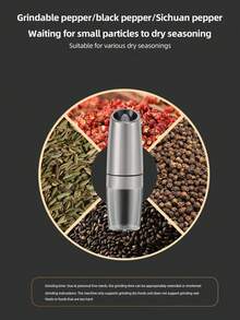 1/2 套装重力感应电动盐和胡椒研磨器套装，带 LED 灯（不含电池），单手操作，粗细可调，黑色厨房工具，圣诞节/万圣节/父亲节/母亲节礼物（需要 6 节 AAA 电池） - 彩色 - 查看 8