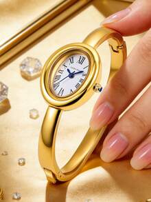 1 Set LUCKYFOX Quartz Bracelet Watch With Pearl Earrings And Ring, Minimalist Casual Retro Business Style Zinc Alloy Watch, Luxury Gift Set With Greeting Card, Suitable For Holidays, Valentine's Day Gifts - Gold - View 7