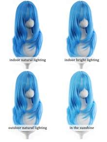 Synthetic Long Straight High Level Wig Light Blue With Cosplay Wig With Bangs For Women Natural Hair Heat Resistant Fiber - Multicolor - View 8