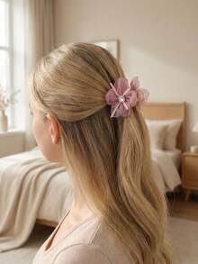 2pcs Floral & Crystal Hair Clips, Designed For Elegant & Girl For Daily And Special Occasions - Multicolor - View 3