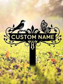 1个可定制铁艺花园标牌插杆，饰有蜂鸟、花卉、蝴蝶图案，可个性化定制家庭姓名牌，可作庭院装饰、地址牌、户外路标或园艺礼物 - 多色 - 查看 9