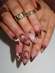 24pcs Almond Shaped 3D Gel Nail Stickers, Floral Nail Art Design, French Tip Style, Medium Size Metal Decor, Pearl Accent, Acrylic Nail Tips, Includes: 1pc Gel And 1pc Nail File. Almond Shaped French Nail Stickers, Suitable Women's Daily Work, Festivals And Parties. Nails Nail Supplies - 寶藍色 - 查看 9