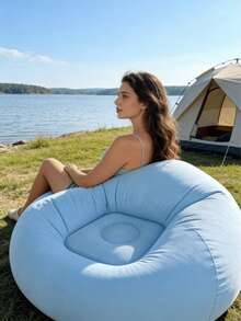 1pc Inflatable Slouchy Chair, Portable Foldable Slouchy Sofa With Soft Brush, No Assembly Required, Suitable For Indoor/Outdoor, Camping And Home Leisure Use - Camping Inflatable Sofa - View 4