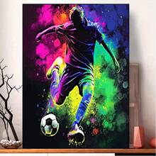 5D Diamond Painting Kit - Soccer Player | Round Diamond Art Set | Home Decor DIY Craft Kit | Living Room Bedroom Canvas Painting Set | Frameless Creative Gift - No Frame - View 2