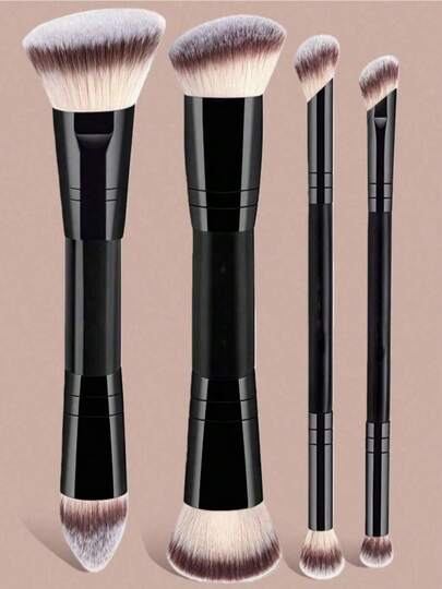 4pcs Professional Dual-Ended Makeup Brush Set - Includes Foundation Brush, Contour Brush, Blush Brush, Powder Brush, Eyeshadow Brush, Concealer Brush, Highlighter Brush, Mixing Brush. Soft Fiber Bristles, Portable Travel, Great Women And Girls. Makeup Brush Set, Makeup Brush Kit, Makeup Brush Set, Complete Makeup Set, Makeup Brush Set, Full Makeup Kit, Brush Set, Makeup Brush Set, Set,Giveaways,Professional Makeup Brushes,Complete Makeup Set