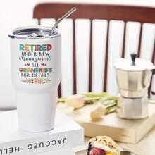 30oz Stainless Steel Tumbler Black White Options,  Retired Under New Management See Grandkids For Details Graphic Cups, Insulated Travel Coffee Mug With Lid And Straw , Double Wall Vacuum Reusable Travel Cups,  Funny Birthday Party Gift For Men - trắng - Xem 1