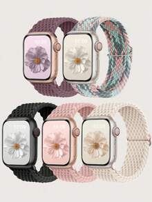 5pcs Adjustable Braided Elastic Watch Bands, Compatible With Apple Watch 38mm 40mm 41mm 42mm 44mm 45mm 46mm 49mm Ultra 3/2/1, Unisex; Stretchy Nylon Sports Watch Strap, Compatible With Series 11 10 9 8 SE 7 6 5 4 3 2 1 - Multicolor - View 6