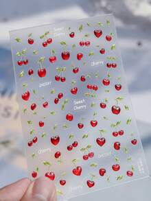 1 pieza Pegatina de uñas de cereza brillante, pegatina de uñas de gelatina con brillo, pegatina de transferencia de uñas de fruta de dibujos animados de moda, pegatinas decorativas de uñas DIY - Multicolor - Ver 2