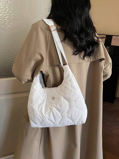 多功能韩式菱格纹绗缝尼龙手提包，大容量休闲单肩腋下包