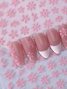 9pcs 2026 Spring/Summer New Minimalist Self-Adhesive Nail Stickers, Including Cherry Blossom Petals, Daisy And Glitter Decorations - Multicolor - View 6