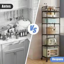 Estantería Organizadora de metal De 5 Niveles Con Ruedas Estante Multiusos Para Cocina Baño Sala Lavandería Balcón Organizador Vertical De Almacenamiento Para Hogar Repisa Negra Con Ruedas Giratorias Para Fácil Movimiento Estante Para Electrodomésticos Utensilios De Cocina Alimentos Productos De Limpieza Plantas Decoración Estantería Moderna Para Aprovechar Espacios Pequeños Organizador De Almacenamiento Vertical Resistente Con Estructura De Metal Con Recubrimiento Anticorrosión Ideal Para Cocina Baño Dormitorio Oficina O Área De Lavado Estante De 5 Repisas Amplias Para Microondas Cafetera Ollas Frascos Despensa Toallas Productos De Higiene Diseño Minimalista Moderno Fácil De Armar Estante Con Ruedas Para Mover Fácilmente Y Optimizar Espacios En El Hogar Organizador Multifuncional Para Casa Departamento Oficina Tienda O Espacios Reducidos Sistema De Almacenamiento Vertical Para Mantener Ordenado El Hogar - Negro - Ver 4