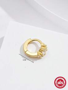 1PC 925 Sterling Silver Dainty Three Single Row Plated Diamond Setting 18K Gold Ear Clip Jewelry Gift For Women Girls Daily Wear Wedding Party Engagement - Silver - View 5