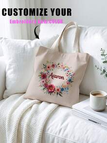 1pc Custom Canvas Tote Bag, Personalized Photo/Name/Scenery/Illustration Print, , Lightweight Large Capacity Shoulder Handbag,Back To School Essential - Multicolor - View 2