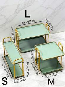 1 pieza Bandeja rectangular verde de dos niveles para desayuno, pan, pastel - Verde - Ver 6