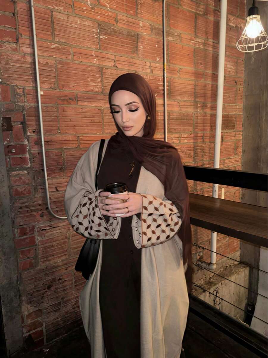 1 Piece Women's Tie-Dye Dark Marble Pattern Long Cardigan Printed Robe Middle East Arabian Dubai Bohemian Abaya Stitching Multi-Color Rendering Elegant Fashionable Cardigan Robe Printed Multi-Color Pattern Shawl Suitable For Daily Life Holiday Parties - 米色 - 查看 1
