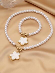 一套欧美夸张四叶草串珠项链套装（女士款） - 彩色 - 查看 4