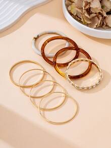 8件套奢华复古个性化多元素混合闪亮树脂手镯套装（女士款） - 彩色 - 查看 2