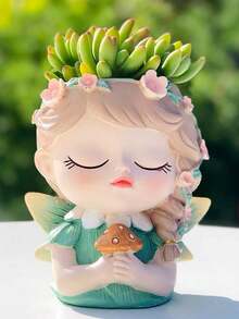 可爱仙女造型多肉植物盆栽，创意室内/室外花园装饰花盆，独特桌面装饰礼品 - 多色 - 查看 12