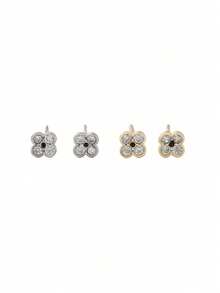 1 Đôi bông tai bạc Sterling S925 hình hoa bốn cánh đính đá Zirconia, món quà trang sức đa năng dành cho học sinh, các bữa tiệc, lễ hội. - hoa - Xem 6