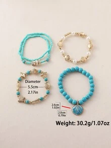 6 件套海洋主题彩色树脂几何贝壳串珠波西米亚多层脚链套装，适合女性休闲佩戴、在海滩佩戴或作为节日礼物 - 彩色 - 查看 9