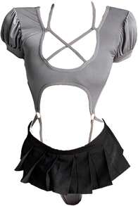 Cosplay Lingerie Anime Costume Sexy Cutout Bodysuit Cute Mini Skirt Kawaii Top Lolita Underwear Japanese Swimsuit - Gray - 查看 6