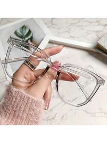 1副男士复古经典方形镜框镶钻时尚透明眼镜 - 無色 - 查看 2