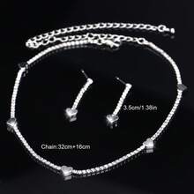 Set de 3 piezas de joyería minimalista con gota de agua de rhinestone, collar y aretes, adecuado para mujeres en bodas, cumpleaños, aniversarios y fiestas - Plateado - Ver 5