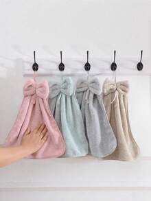 Khăn thắt nơ, khăn tay nhanh khô bằng vải lông san hô có móc treo, khăn mềm thấm hút tốt, khăn lau bếp, đồ dùng phòng tắm, khăn lau chén, quà Giáng sinh - Màu Xám nhạt - Xem 1