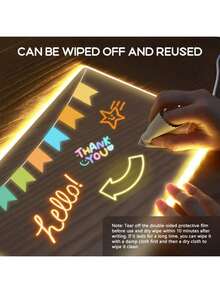 1PC USB LED Acrylic Note Board, Rewritable LED Message Memo Drawing Board, Warm White Light With 7 Color Pens, Scratch-Resistant Adjustable Erasable Drawing Supplies, Creative Birthday Gift & Party Home Office Decoration - View 5
