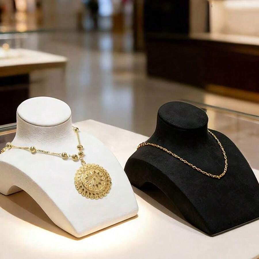 Premium Faux Leather Bust Necklace Display Stand, Horizontal Jewelry Display Prop - Multicolor - View 1