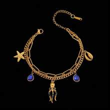 1 chiếc vòng tay bằng thép không gỉ, thuộc bộ sưu tập Đại dương với mặt dây chuyền hình cá heo, vỏ sò, sao biển, thời trang và cao cấp dành cho nữ, phù hợp để đeo hàng ngày và làm quà tặng, phụ kiện mùa hè. - Vàng - Xem 8