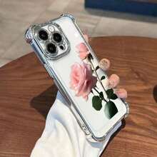2026Una funda para teléfono móvil con diseño de flores rosas transparentes, adecuada para iPhone 16 15 14 13 12 Pro MAX, con borde suave y carcasa protectora a prueba de golpes, ideal como regalo para hombre y novia. - Negro - Ver 5