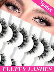 ENCHUW 7 Pairs Lashes With Clear Band Lashes Wispy Cross Eyelash Fake Eyelashes Eyelash Makeup For Daily Wear Faux Mink Lashes - Black - View 1
