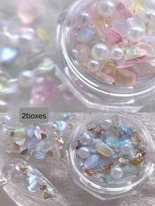 1 Caixa de Pérolas Artificiais Assimétricas de Concha Natural, Mica Tempestade Colorida, Materiais para Unhas Artificiais de Madrepérola, Componentes para Unhas, Acessórios, Suprimentos para Unhas, Peças para Unhas Y2K - Multicolorido - Ver 4