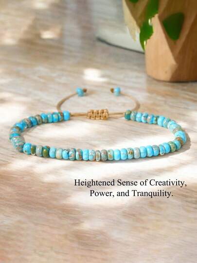 Natural Imperial Stone Turquoise Jasper Dainty Beaded Bracelet Minimalist Bracelet Boho Spiritual Adjustable Jewelry For Women Men