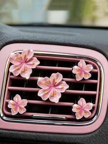 5pcs Alloy Lovely Sakura Design Car Air Freshener Vent Clip, Car Vent Decoration Clip, Car Interior Accessories, Fragrance-Free - 5 Pink Cherry Blossom Decorative Clips - View 3