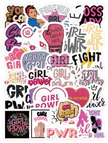55 Pcs Girl Power Stickers Set – Retro Pop Style Attitude Slogans, Waterproof & UV-Resistant PVC For Laptops, Water Bottles & Skateboards Scrapbook Supplies Stationery Funny Stickers Kindle - Girl Power - View 1