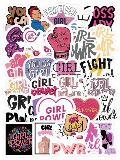 55 Pcs Girl Power Stickers Set – Retro Pop Style Attitude Slogans, Waterproof & UV-Resistant PVC For Laptops, Water Bottles & Skateboards Scrapbook Supplies Stationery Funny Stickers Kindle