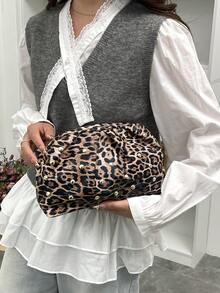 2026 New Leopard Print Clutch Bag For Women, Fashionable Pleated Rivet Versatile Small Envelope Bag, Minimalist - Multicolor - View 3