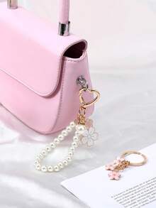 2pcs/Set Cute Pearl Keychains For Women, Flower Keychain Kit Faux Pearl Chain Key Chain Golden Car Key Chain Flower Keychain Charm For Girls Purse Bag Accessories - Keychain - View 4