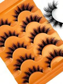 5Pairs Manga Lashes Cat Eye Lashes Faux Mink Eyelashes Fox Eye Eyelashes Natural Full False Eyelashes Cosplay Travel Essentials Makeup Tools Strip Lashes, Lashes, Eyelashes, Fake Lashes - 黑色 - 查看 4