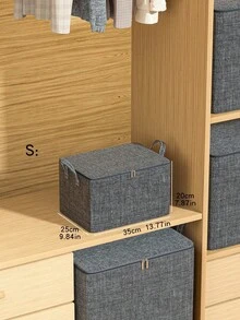 1个大容量亚麻布带盖收纳盒，可折叠拉链密封衣物整理箱，防尘衣柜收纳盒，适用于存放床上用品、被子、毯子，节省空间的家居用品 - 灰色 - 查看 6