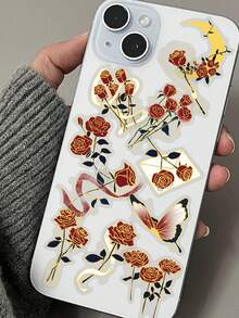 50张烫金系列贴纸 复古玫瑰手写笔记贴纸 适用于剪贴簿、信封、水瓶、笔记本电脑、杂物日记、拼贴卡片制作、手机壳、计划本、DIY工艺品 - 1 Set - 查看 6