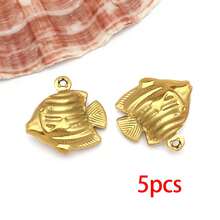 5/10个不锈钢海洋动物吊坠，包括海星、贝壳、海豚等镂空造型，适合夏季海滩主题，可用于夏威夷珠宝制作。 - 彩色 - 查看 24