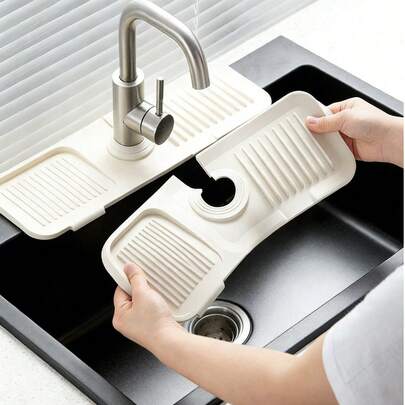 1 protector contra salpicaduras de grifo, a prueba de salpicaduras, ajustable, de borde estrecho, adecuado para fregadero de cocina y tocador de baño, fácil de limpiar, borde plegable, diseño de drenaje, adecuado para lavabo de baño, fregadero de cocina, estante para tazón, estante para tazón de cocina, accesorios para fregadero de cocina