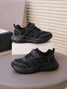 Scarpe sportive per bambini, sneaker casual per ragazzi in maglia traspirante e con chiusura a strappo, confortevoli - nero - Visualizzare 15