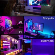 1pc Smart LED Light Strip, Supports App & Remote Control, RGB LED Lights Sync With Music, Suitable For Bedroom, Home Party, Holiday Decor, USB Powered - White - View 6