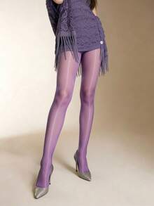 1 Pair Deep Purple Glossy Sheer Tights Sexy Shiny Stockings Daily Wear - Multicolor - View 1